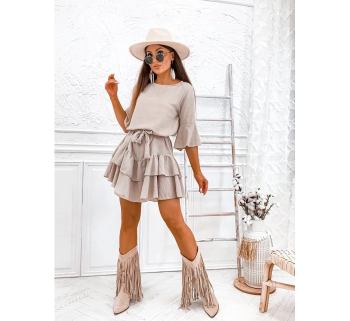 Béžové dámské bavlněné šaty s volánky model 20514960 - Moon