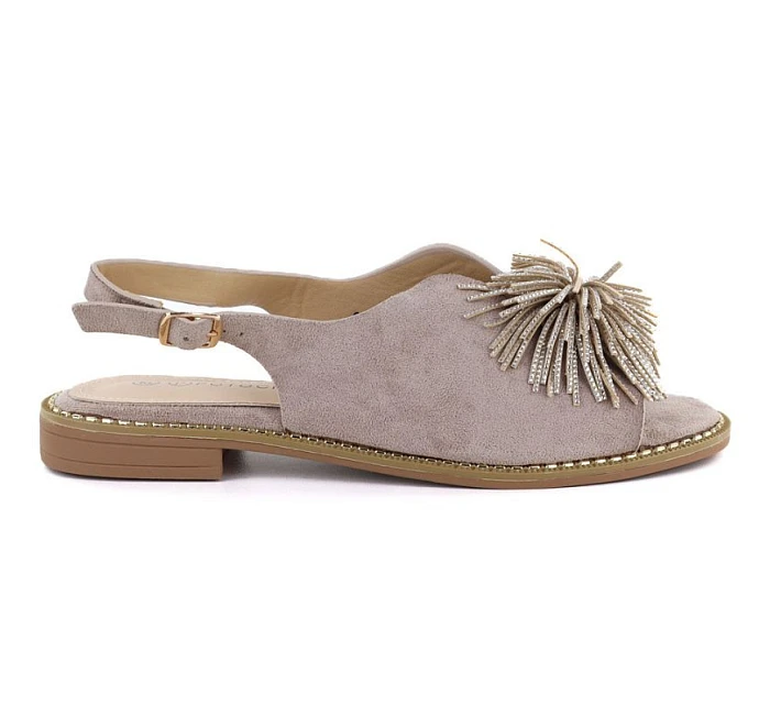 Dámske ploché sandále s flitrami khaki Potocki 43349