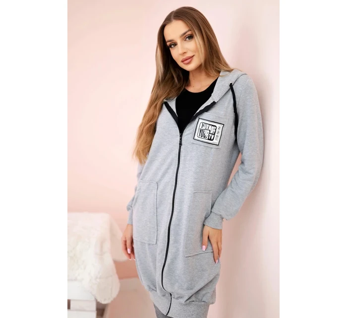 Dámska dlhšia mikina so zipsom šedá