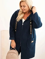 Dámske Plus veľkosť Faux Shearling kabát s kapucňou a vreckami Blue