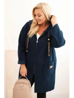 Dámske Plus veľkosť Faux Shearling kabát s kapucňou a vreckami Blue