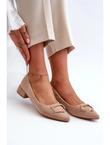 Lodičky na nízkom podpätku so zdobením, Eco Suede S.Barski Beige