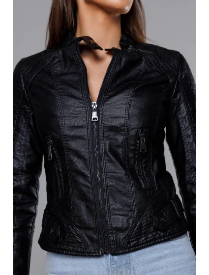 Černá bunda ramoneska se stojáčkem model 18195466 - Forget me not FASHION