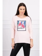 Blúzka s 3D grafikou plameniaka púdrovo ružová