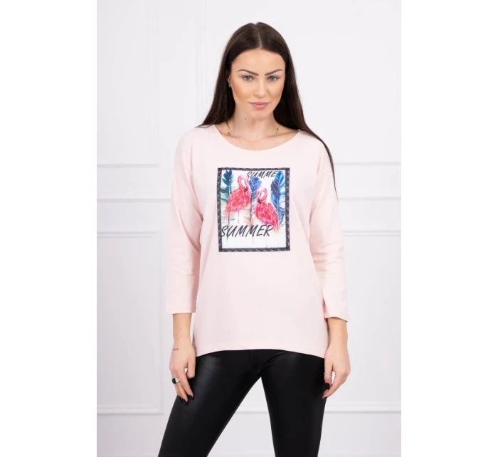 Blúzka s 3D grafikou plameniaka púdrovo ružová