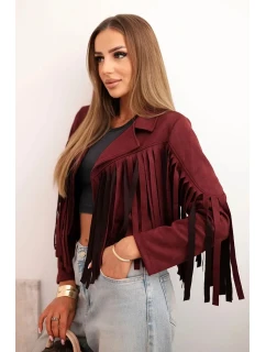 Dámska semišová bunda so strapcami bordová