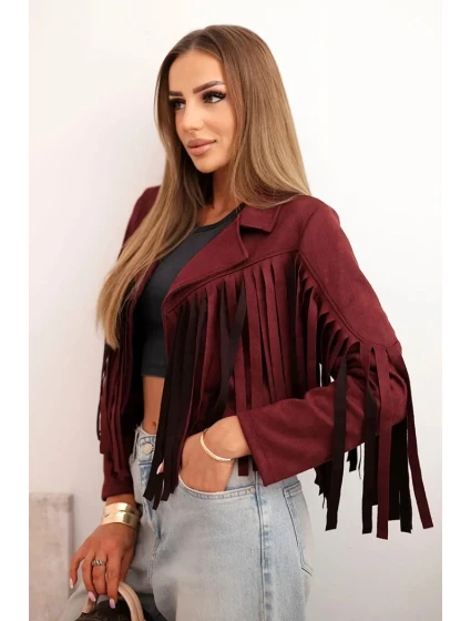 Dámska semišová bunda so strapcami bordová Dámska semišová bunda so strapcami bordová