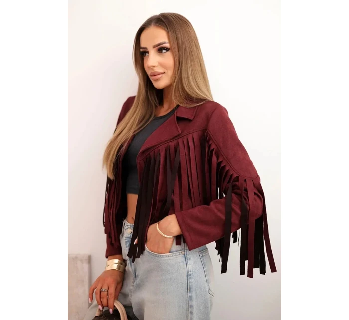 Dámska semišová bunda so strapcami bordová Dámska semišová bunda so strapcami bordová