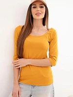 Blúzka s okrúhlym výstrihom tmavá horčica