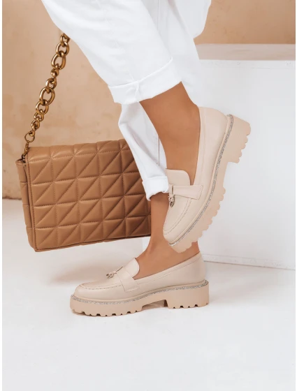 Dámske béžové mokasíny LOAFELIA FashionStreet ZY0606 Dámske béžové mokasíny LOAFELIA FashionStreet ZY0606