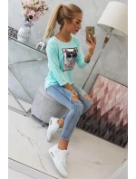 Halenka s 3D grafikou kočky v mátové barvě Halenka s 3D grafikou kočky v mátové barvě