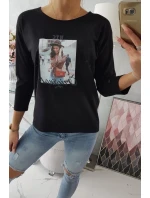 Blúzka s potlačou Originálna čierna Blúzka s potlačou Originálna čierna