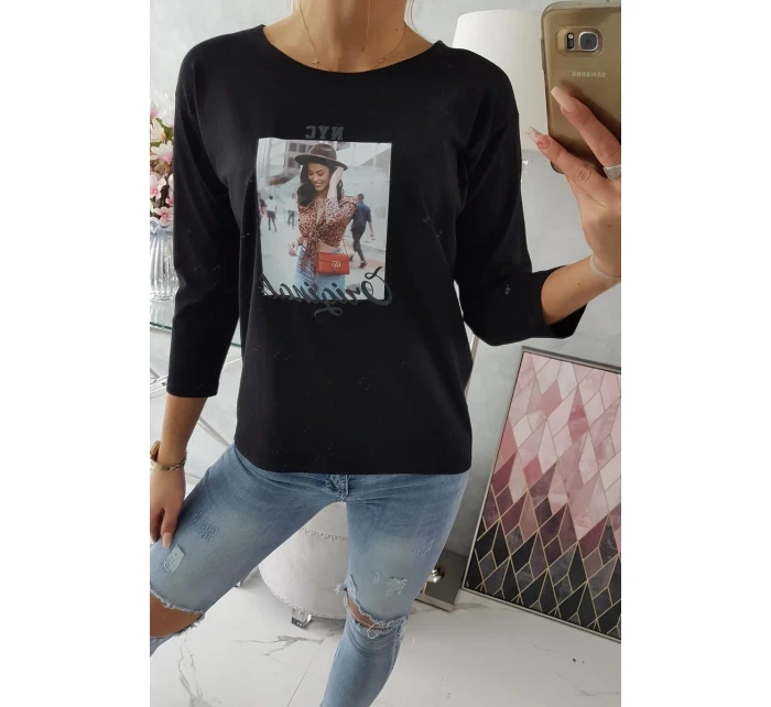 Blúzka s potlačou Originálna čierna Blúzka s potlačou Originálna čierna