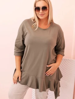 Dámská blůza Plus Size s bavlnou, kapsou a ohrnutým rukávem kiwi