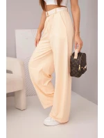 Dámske bavlnené nohavice so širokými nohavicami a opaskom marhuľová