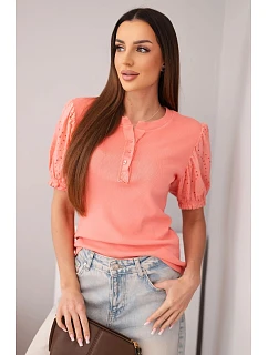 Dámska bavlnená rebrovaná blúzka s volánovými rukávmi a gombíkmi malinová