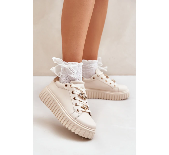 Sneakersy Damskie Z Przypinkami Beżowe Grelesi Sneakersy Damskie Z Przypinkami Beżowe Grelesi