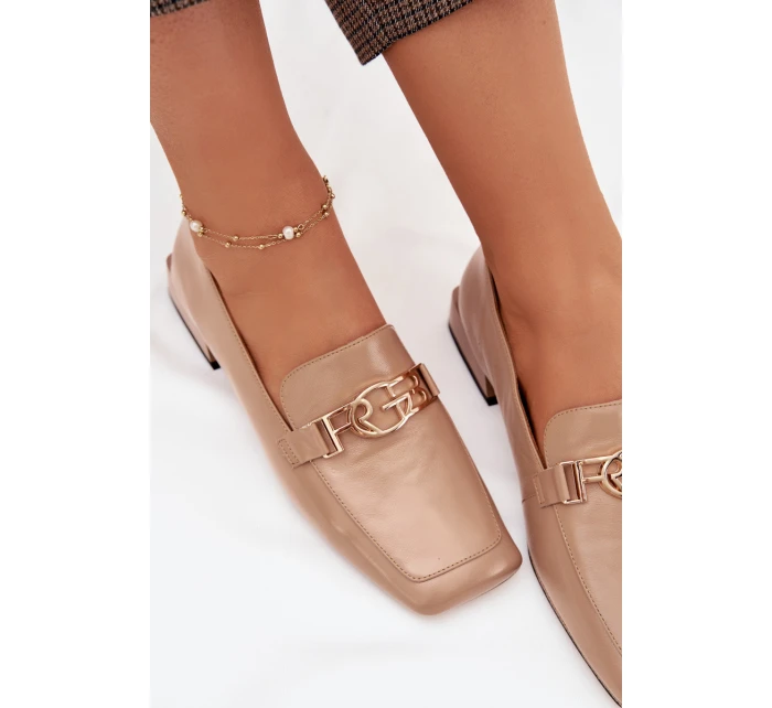 Kožené dámské mokasíny s ozdobným detailem D&A CR61-3125 Béžové