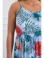 Šaty s motívom listov v modrej farbe