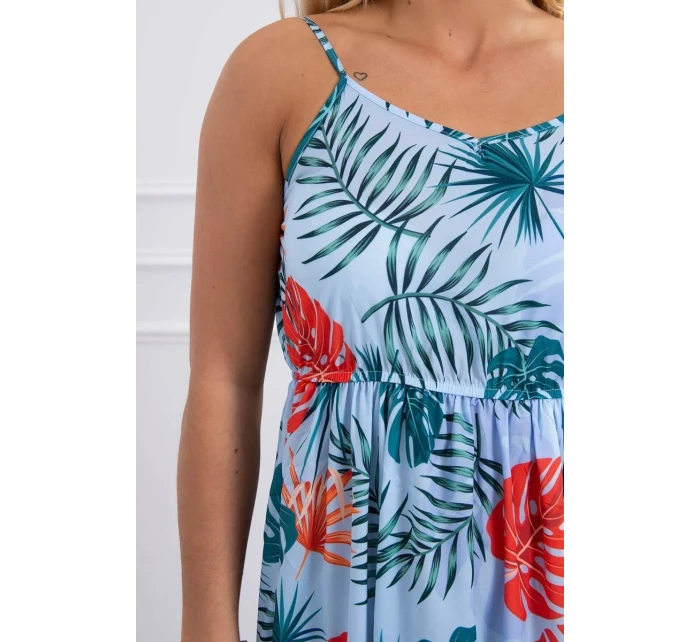 Šaty s motívom listov v modrej farbe