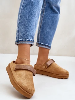 Dámské pantofle vyhřívané kožíškem na platformě Camel model 21671337 - Boto