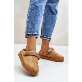 Dámské pantofle vyhřívané kožíškem na platformě Camel model 21671337 - Boto