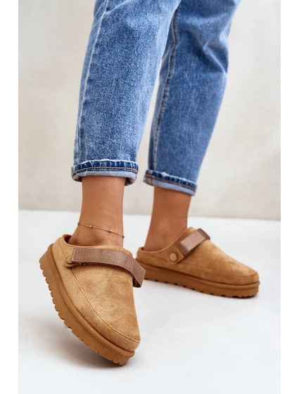 Damskie Kapcie Ocieplane Futerkiem Na Platformie Camel Azida Damskie Kapcie Ocieplane Futerkiem Na Platformie Camel Azida