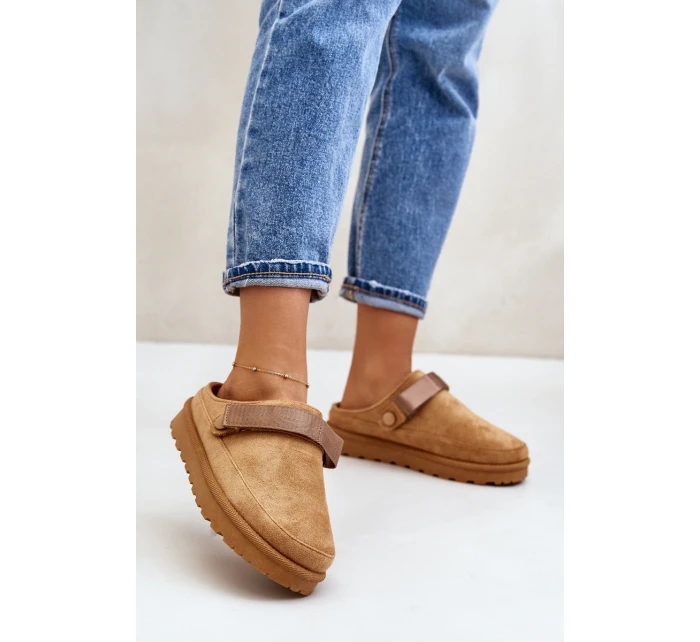 Damskie Kapcie Ocieplane Futerkiem Na Platformie Camel Azida Damskie Kapcie Ocieplane Futerkiem Na Platformie Camel Azida