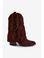 Dámské kožené boty s třásněmi na podpatku čokoládové Gralina Dámské kožené boty s třásněmi na podpatku čokoládové Gralina