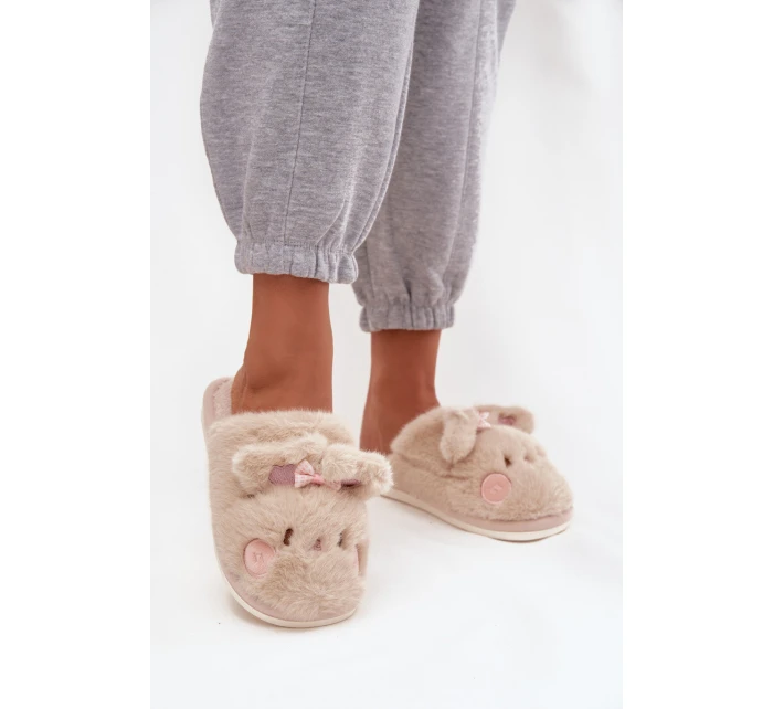 Dámske domáce papuče s ušami a mašľou Corayne - béžové Dámske domáce papuče s ušami a mašľou Corayne - béžové