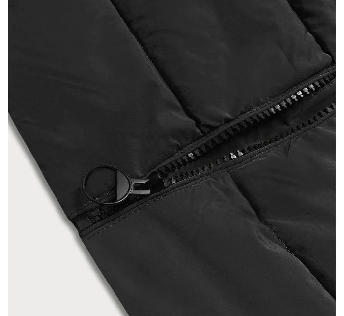 Čierna dámska zimná bunda s kapucňou (2M-21003)