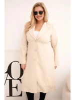 Klasický dámský kabát Plus Size s knoflíky a límcem béžový Klasický dámský kabát Plus Size s knoflíky a límcem béžový