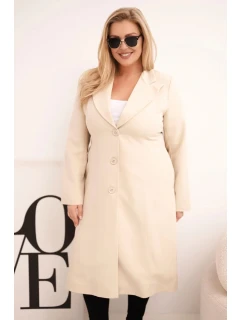 Klasický dámský kabát Plus Size s knoflíky a límcem béžový