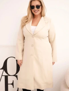 Klasický dámsky kabát s gombíkmi a golierom v béžovej farbe