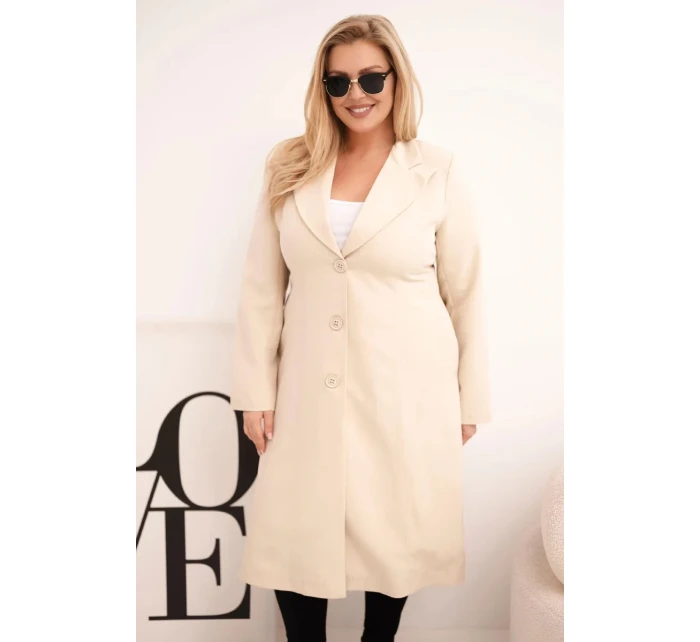 Klasický dámský kabát Plus Size s knoflíky a límcem béžový Klasický dámský kabát Plus Size s knoflíky a límcem béžový