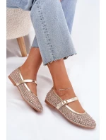 Zdobione Baleriny Damskie Z Paskiem I Klamrą Złote Avirae Zdobione Baleriny Damskie Z Paskiem I Klamrą Złote Avirae