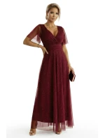 Dlouhé lesklé šaty 635-5 MELANIA  vínové - Numoco