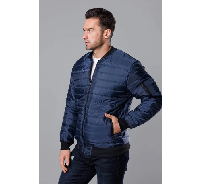 Tmavě modrá prošívaná pánská bunda typu "bomber" model 18344849 - J.STYLE Tmavě modrá prošívaná pánská bunda typu "bomber" model 18344849 - J.STYLE