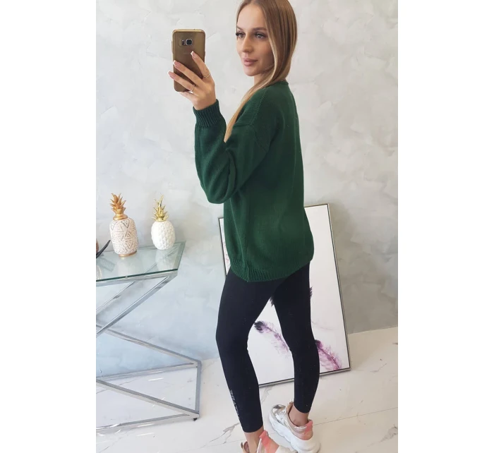 Sveter s výstrihom do V tmavo zelený
