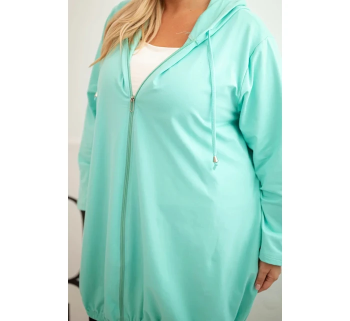 Dámska bavlnená mikina s kapucňou a zipsom v nadmernej veľkosti Mint