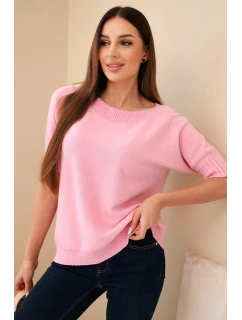 Dámský svetr z viskózy s krátkým rukávem model 21857643 růžová - K-Fashion