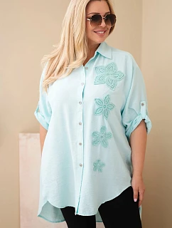 Dámská košile Plus Size z viskózy s květinovou výšivkou mentolová