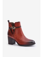 Dámské boty na podpatku s a páskem hnědé model 21674038 - Boto