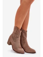 Dámské Kožené Kotníkové Boty Na Podpatku Hnědé model 21686933 - S.Barski