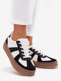 Dámske tenisky na platforme - bielo-čierne