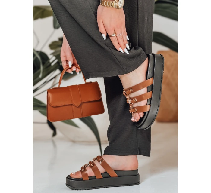 Dámske žabky na platforme PLATOFI camel FashionStreet ZY0880