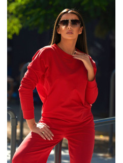 Bavlnený komplet Mikina + Nohavice so širokými nohavicami červený