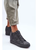 Trampki Skórzane Damskie Na Koturnie Big Star MM274005 Szare Trampki Skórzane Damskie Na Koturnie Big Star MM274005 Szare