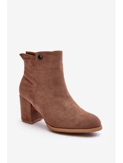 Zamszowe Botki Damskie Na Słupku Brązowe Selela
