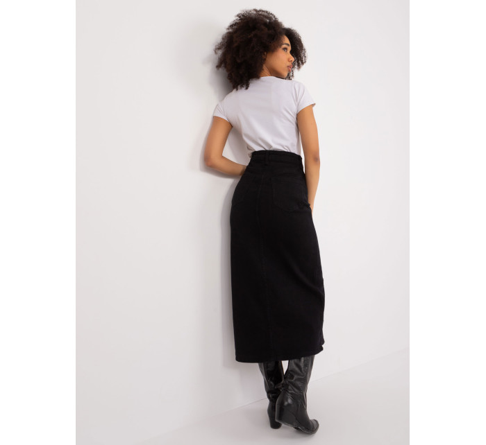 Čierna džínsová sukňa s rozparkom vpredu